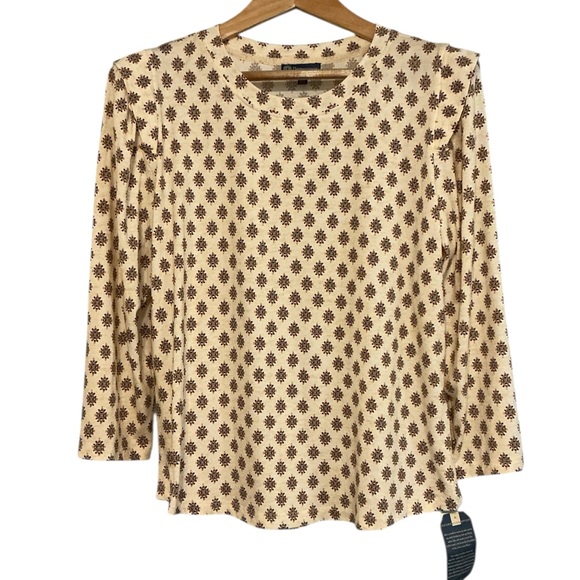 NWT‎ Democracy Cream and Brown Patterned Long Sleeve Top size L - Picture 12 of 14
